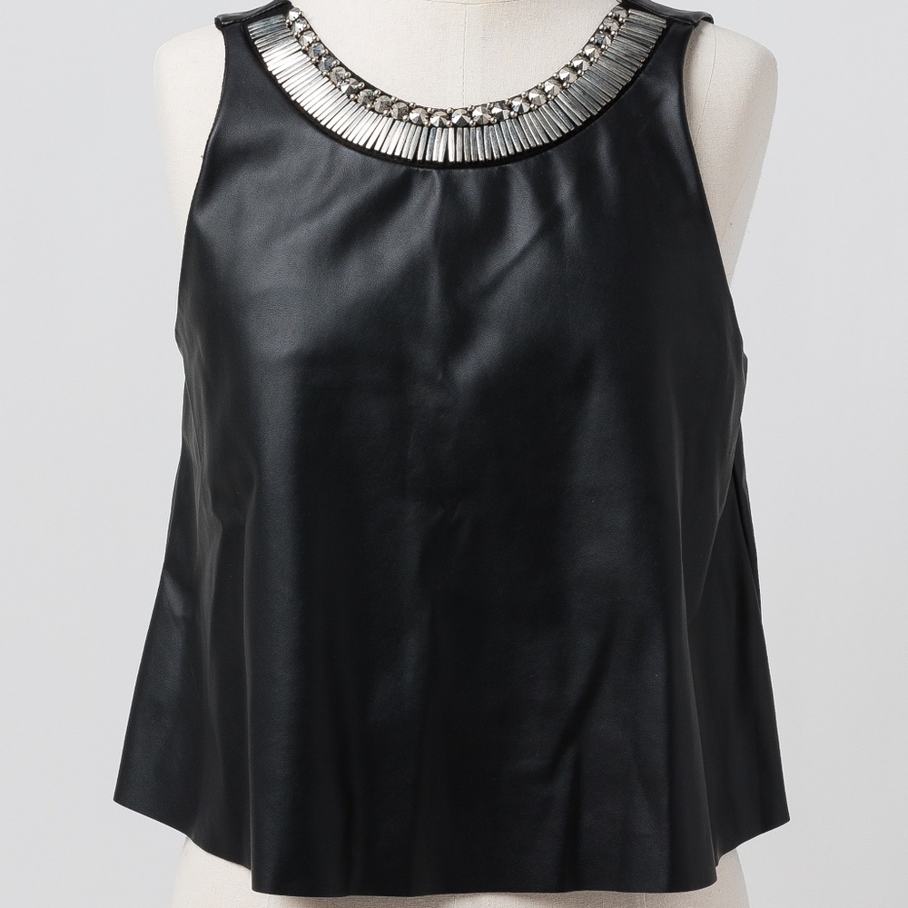 Lord & Taylor Eight Sixty Leather Top w/ Jewels